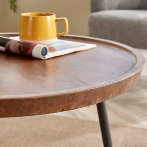 Brown / 75cm Home Source Manhattan Mango Wood Round Coffee Table with Metal Legs  shot 6078175