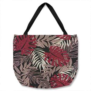 Tropical Leaves In Red White  Grey Tote bag