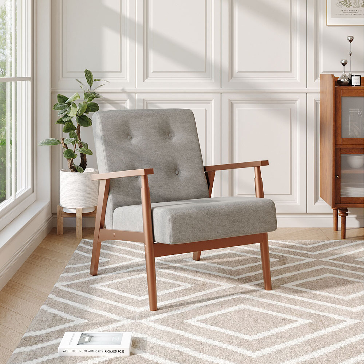 Solid Wood Button Cushion Armchair