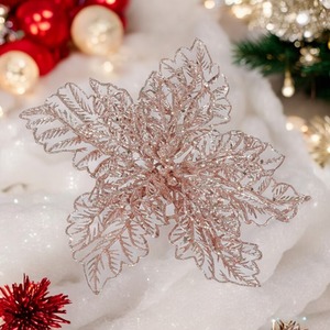 Artificial Glitter Poinsettia With Clip 23cm