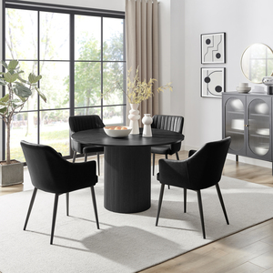 Penrose Black Round Dining Table  4 Calla Faux Leather Chairs