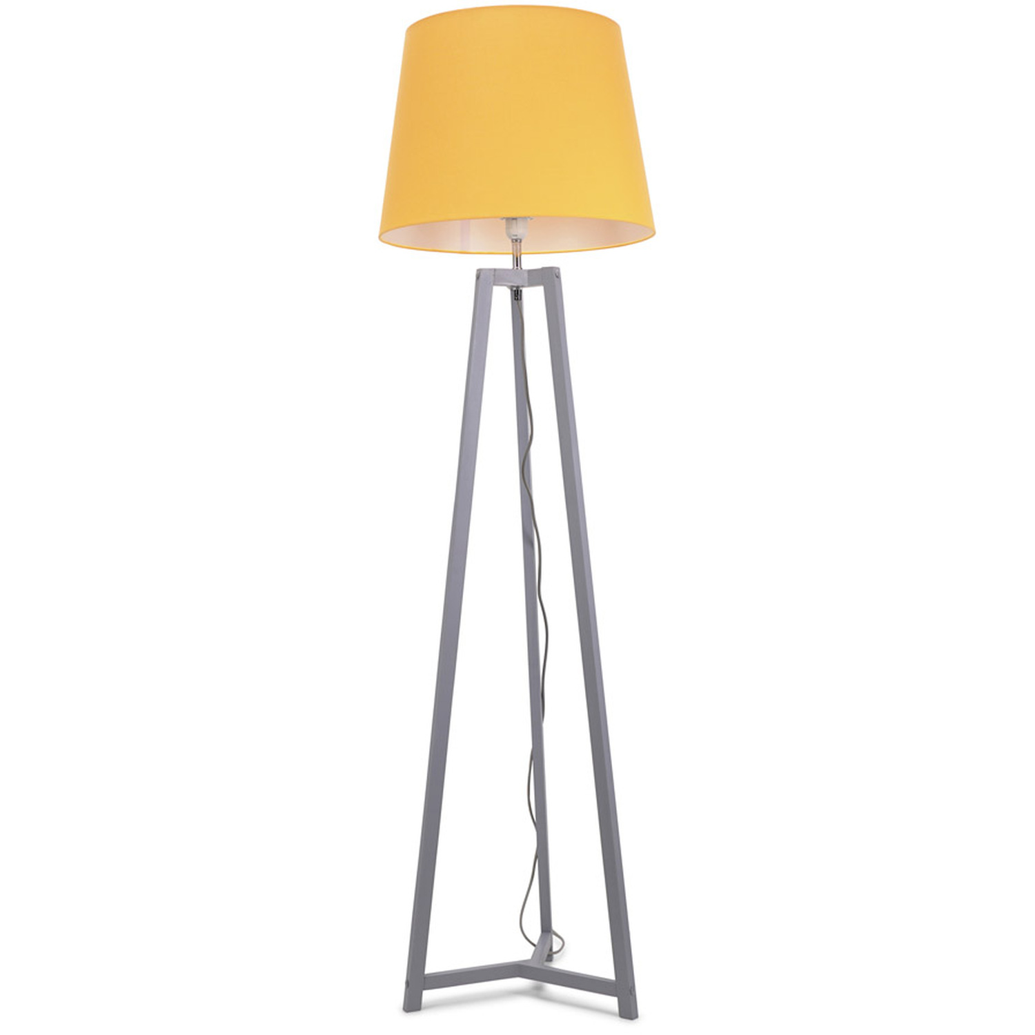 Lottie Grey Wood Floor Lamp Tapered Shade and LED Bulb - Mustard