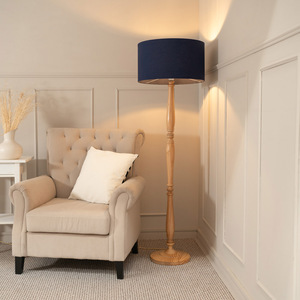 Victoria Wood Floor Lamp with Drum Shade and LED Bulb