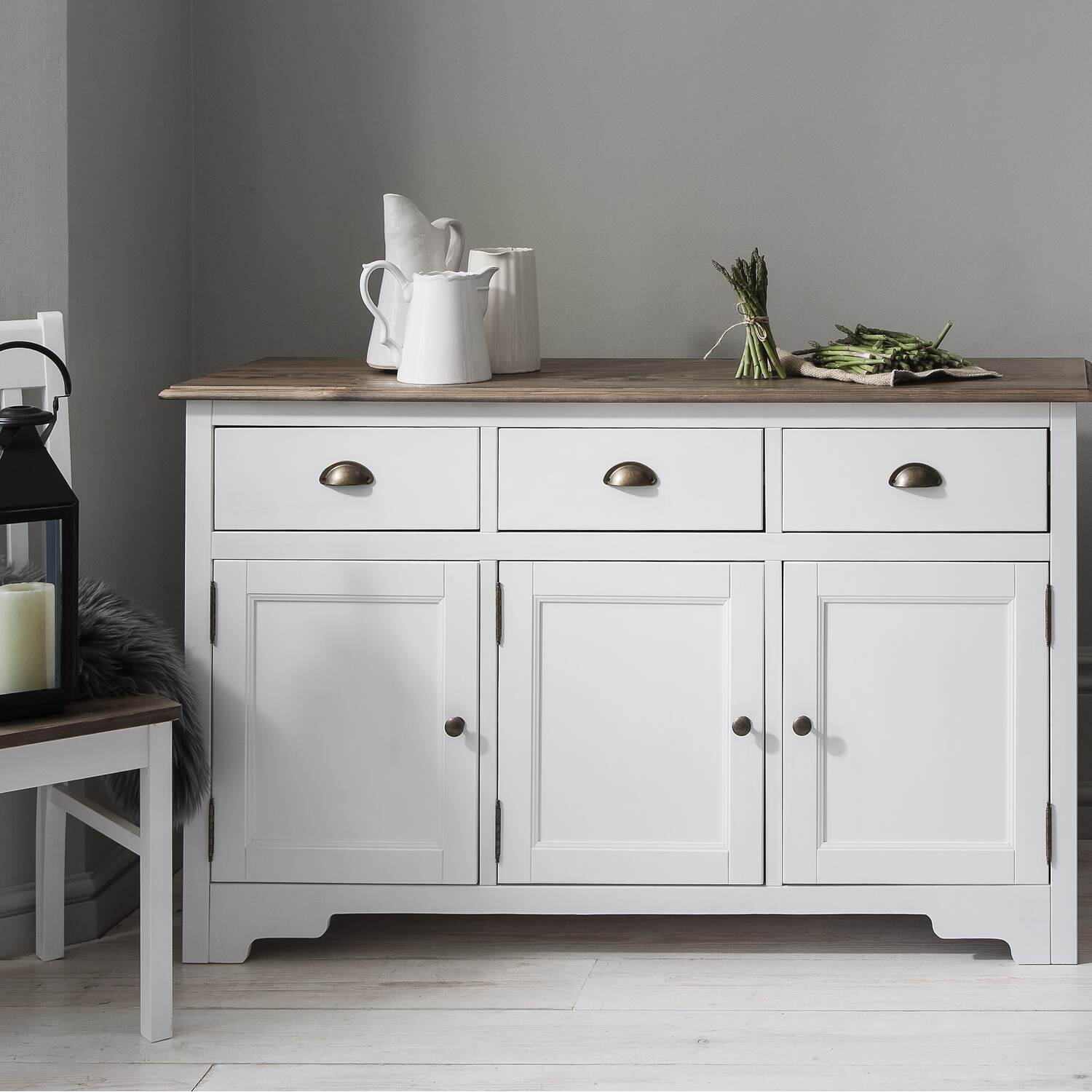 Canterbury Sideboard In White And Dark Pine - White