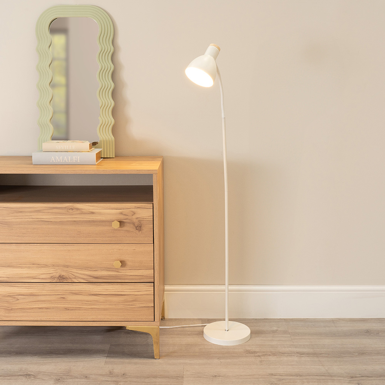 Image of Woody Metal Floor Lamp - White&hellip;