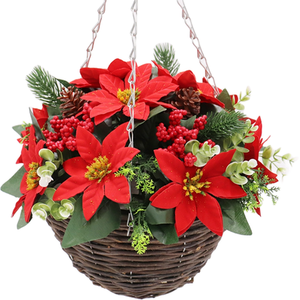 Best Artificial 28cm Christmas Red Poinsettia Hanging Basket Flower