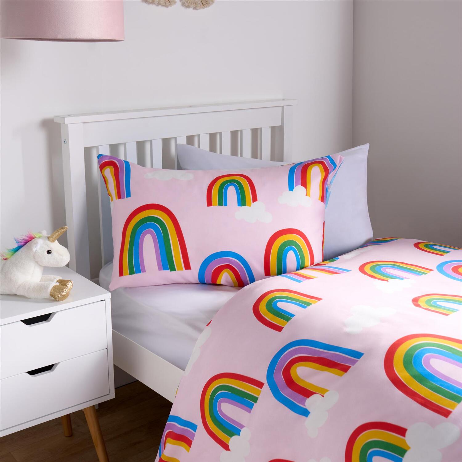 Rainbow Print Reversible Duvet Set - Pink Single