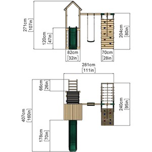Wooden Climbing Frame with Single Swing Up and Over Climbing Wall and Slide
