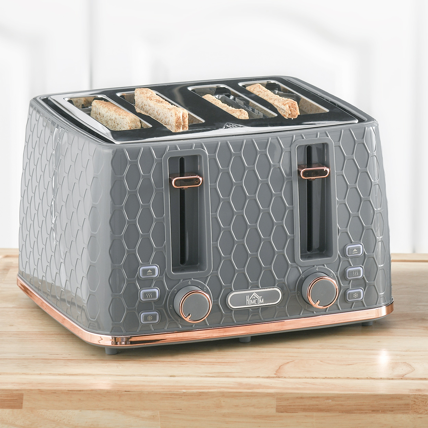 HOMCOM 4-Slot Toaster – 1600W, 7 Browning Levels, Defrost Function – Black Ripple