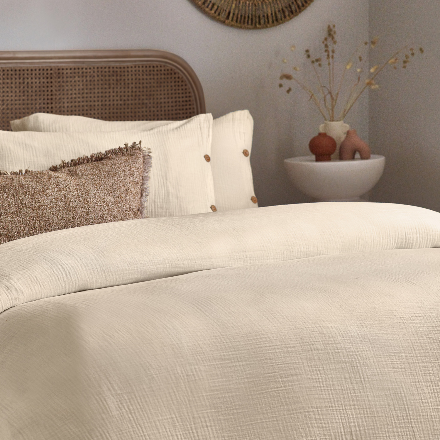 Lark Muslin Cotton Duvet Cover Set - Natural Double