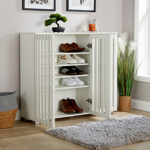 White Halden Shoe Storage 3 Door Slatted Front Cabinet Unit  shot 7647915