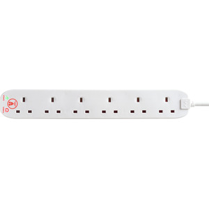 White Six Socket Extension Lead 2m Cable Surge Protected shot 7682895