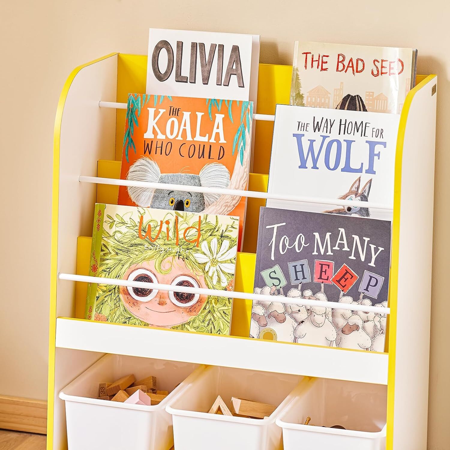SoBuy Children Bookshelf Toy Shelf with 3 Plastic Boxes