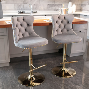 Set of 2 Luxury Velvet Swivel Bar Stools with Golden Base