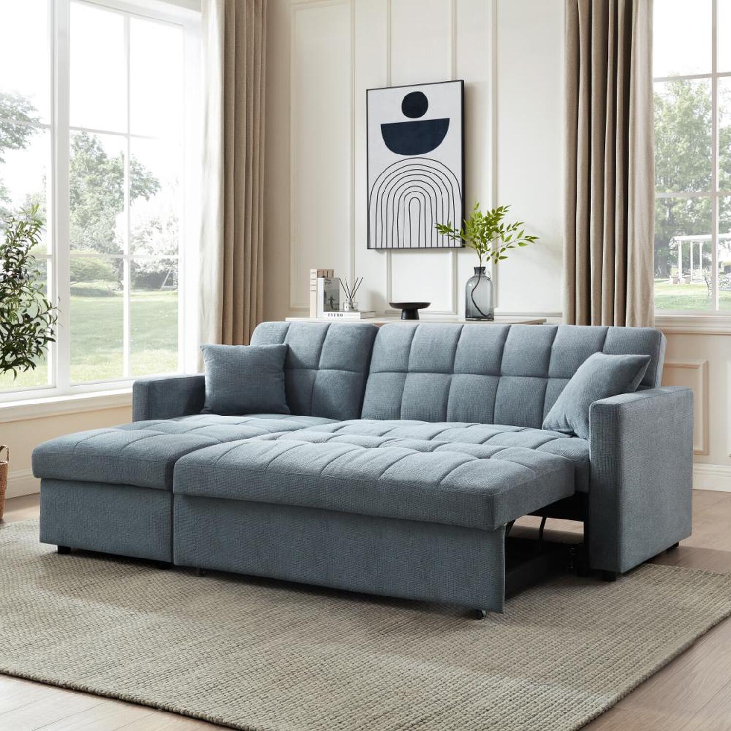 Harry Pull Out Sofa Bed With Chaise - Blue