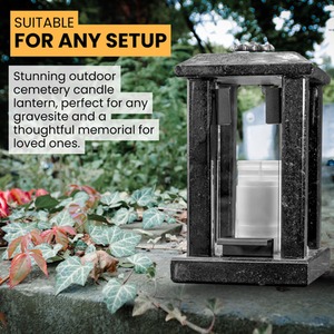 Outdoor Candle Lantern with Flower Ornament - Square Granite Memorial Lantern