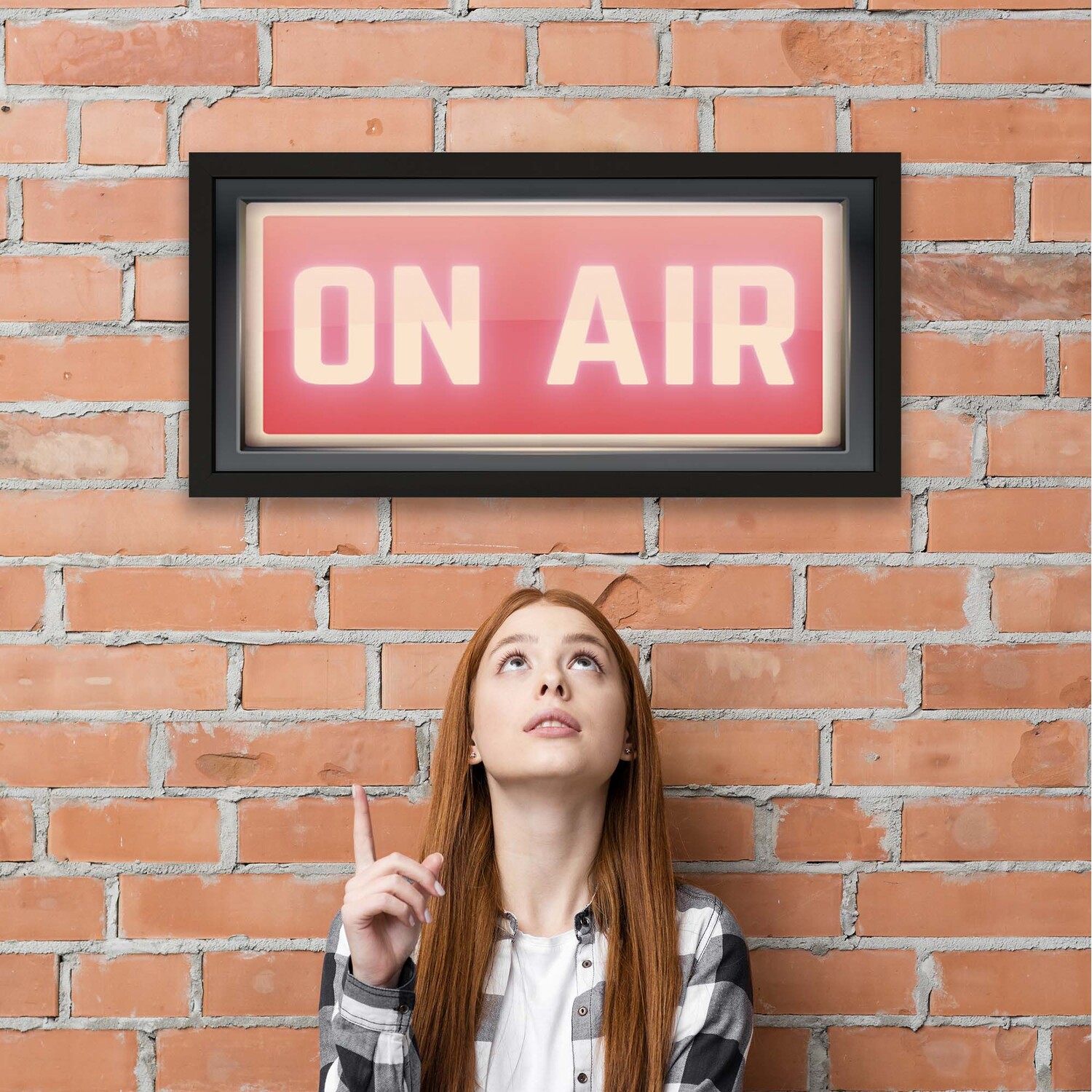 Wall Art Framed Print On Air Studio Sign - Black