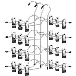 SONGMICS 4-Tier Trouser Hanger with 8 Removable Non-Slip Clips, Set of 3