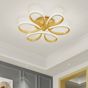 Large Petal Design Gold LED Semi Flush Ceiling Light