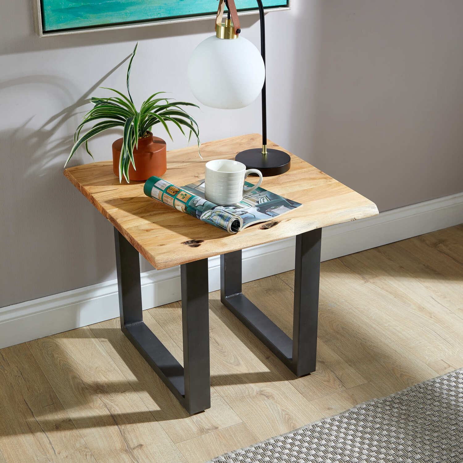 Live Edge Solid Wood Acacia Top Lamp Table - Natural