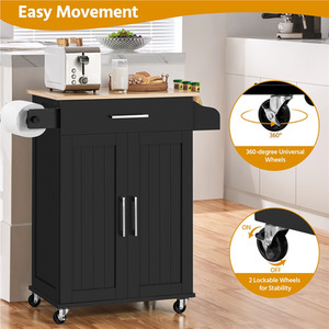 Black Yaheetech Rolling Kitchen Island Cart with Storage shot 9626975