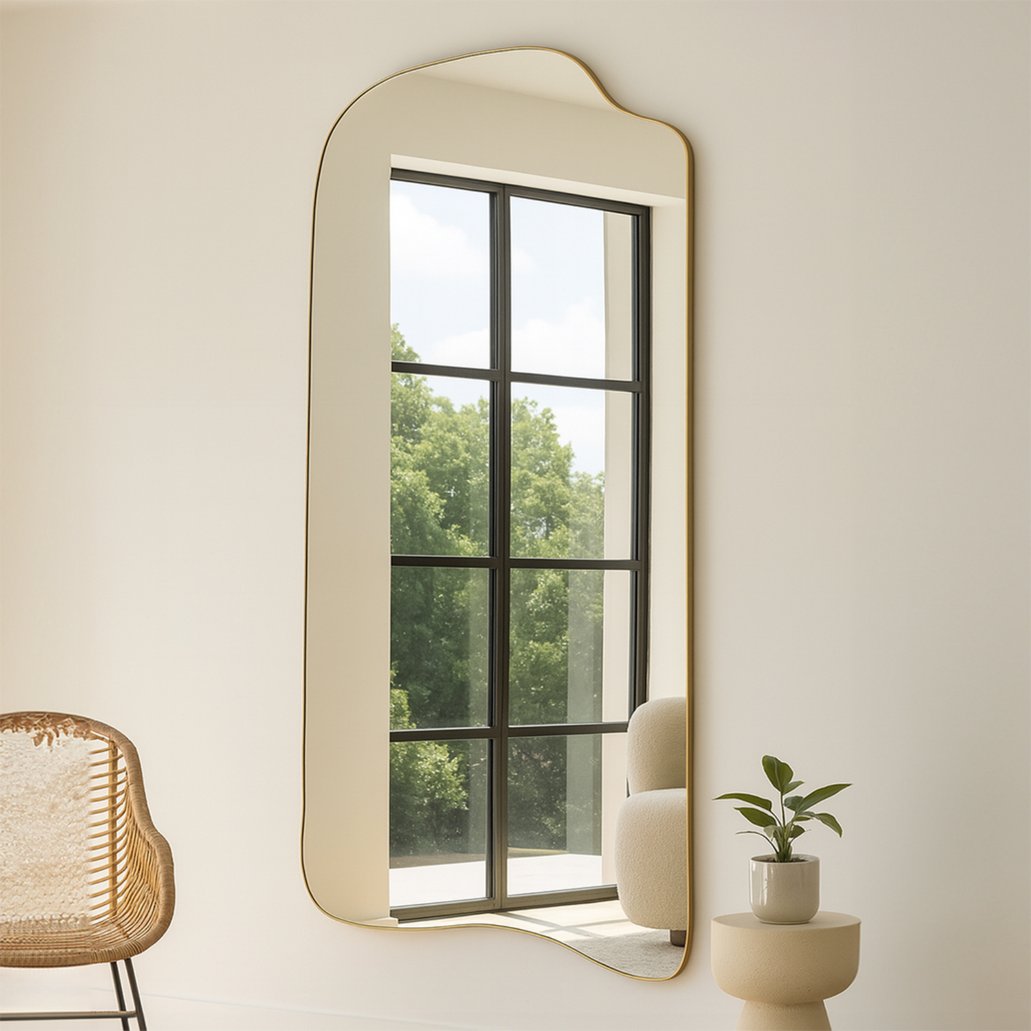 Modern Irregular Frame Leaner Mirror - Gold