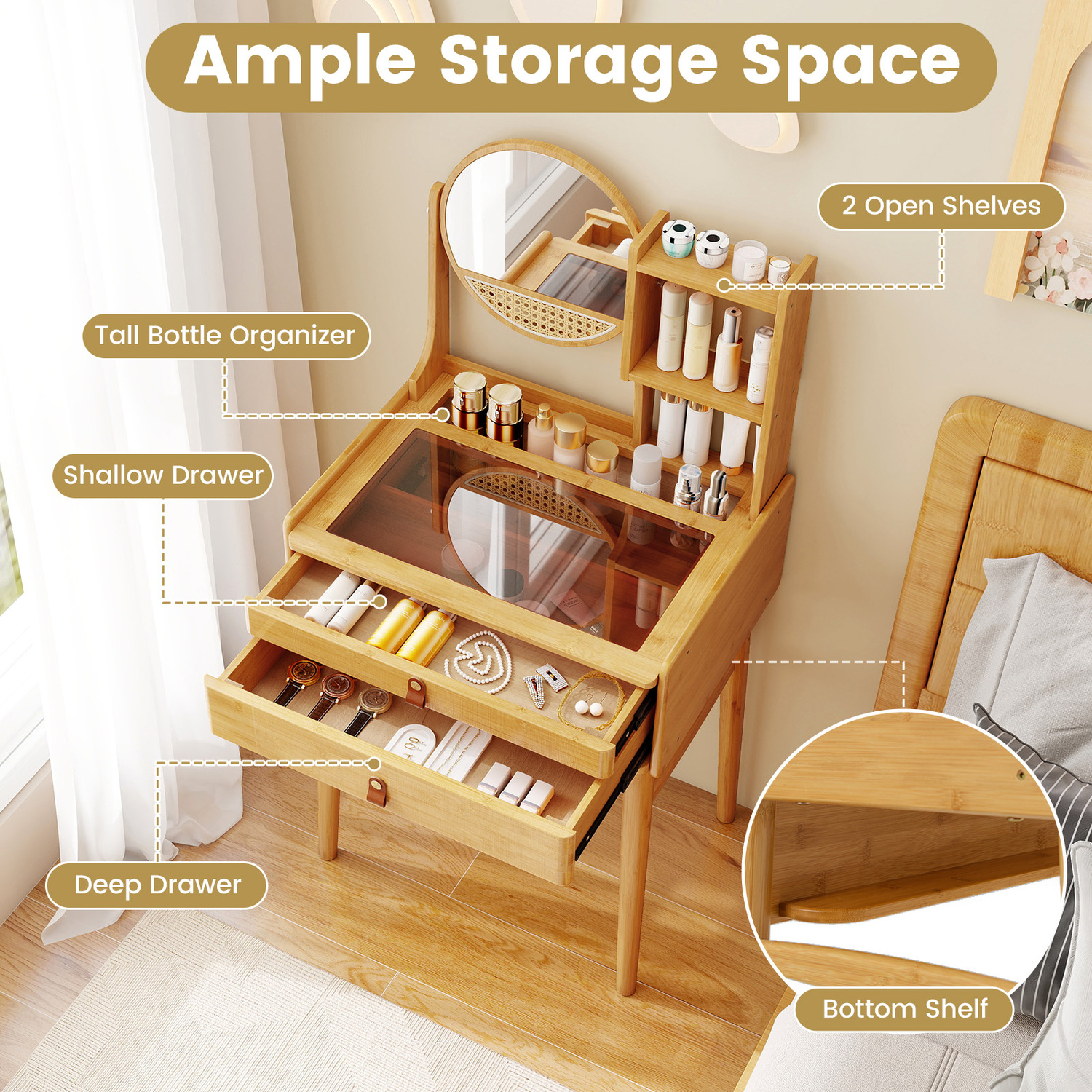 Small Vanity Desk With Mirror - Brown
