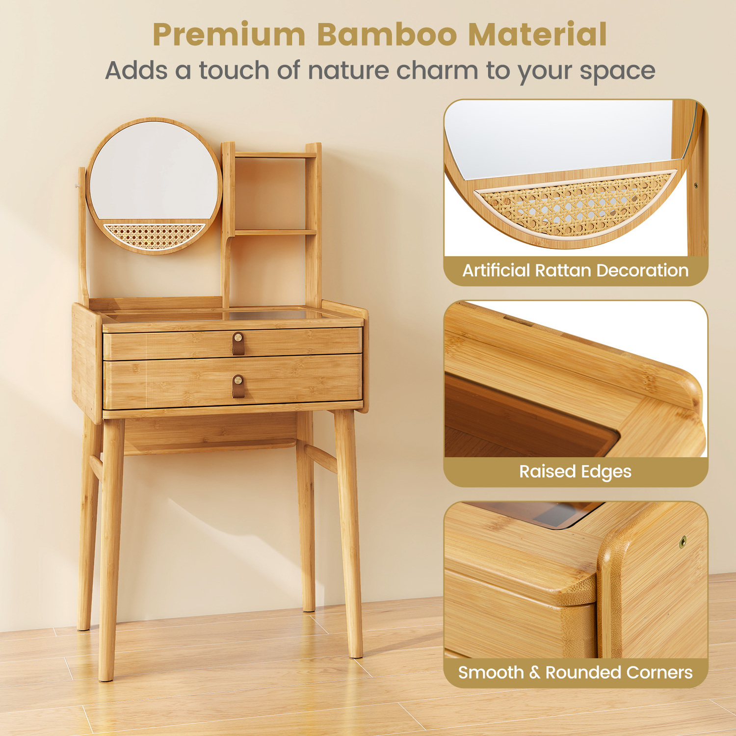 Small Vanity Desk With Mirror - Brown