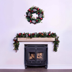 Decorated Mixed Pine Garland with Red Baubles
