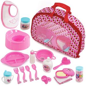 Baby Doll Accessories Play Set with Carry Case Feeding Set