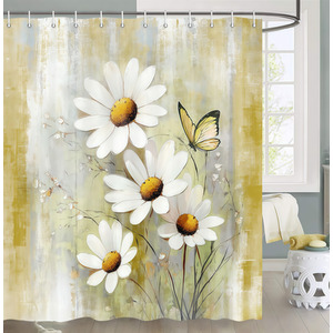 Daisy And Butterfly Patterned Bathroom Shower Curtain