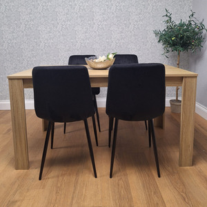 Oak Dining Table and Tufted Velvet Chairs Set