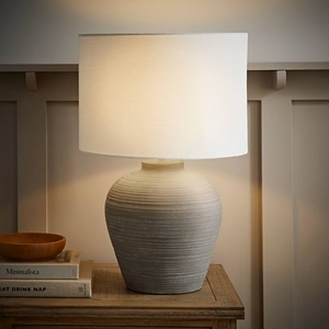 Reid Large Ribbed Ceramic Table Lamp with Linen Drum Shade