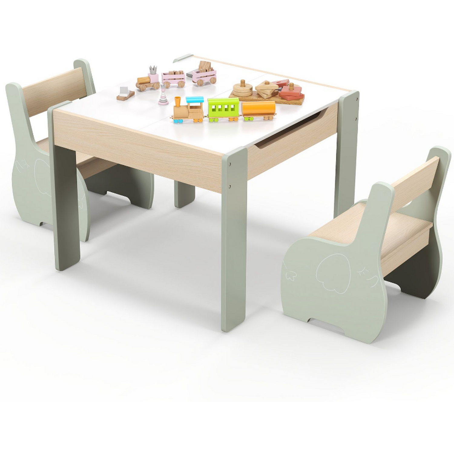 Kids Table And Chair Set With Hidden Storage - Green