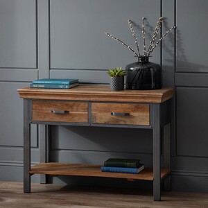 Industrial Wood and Metal 2 Drawer Console Table