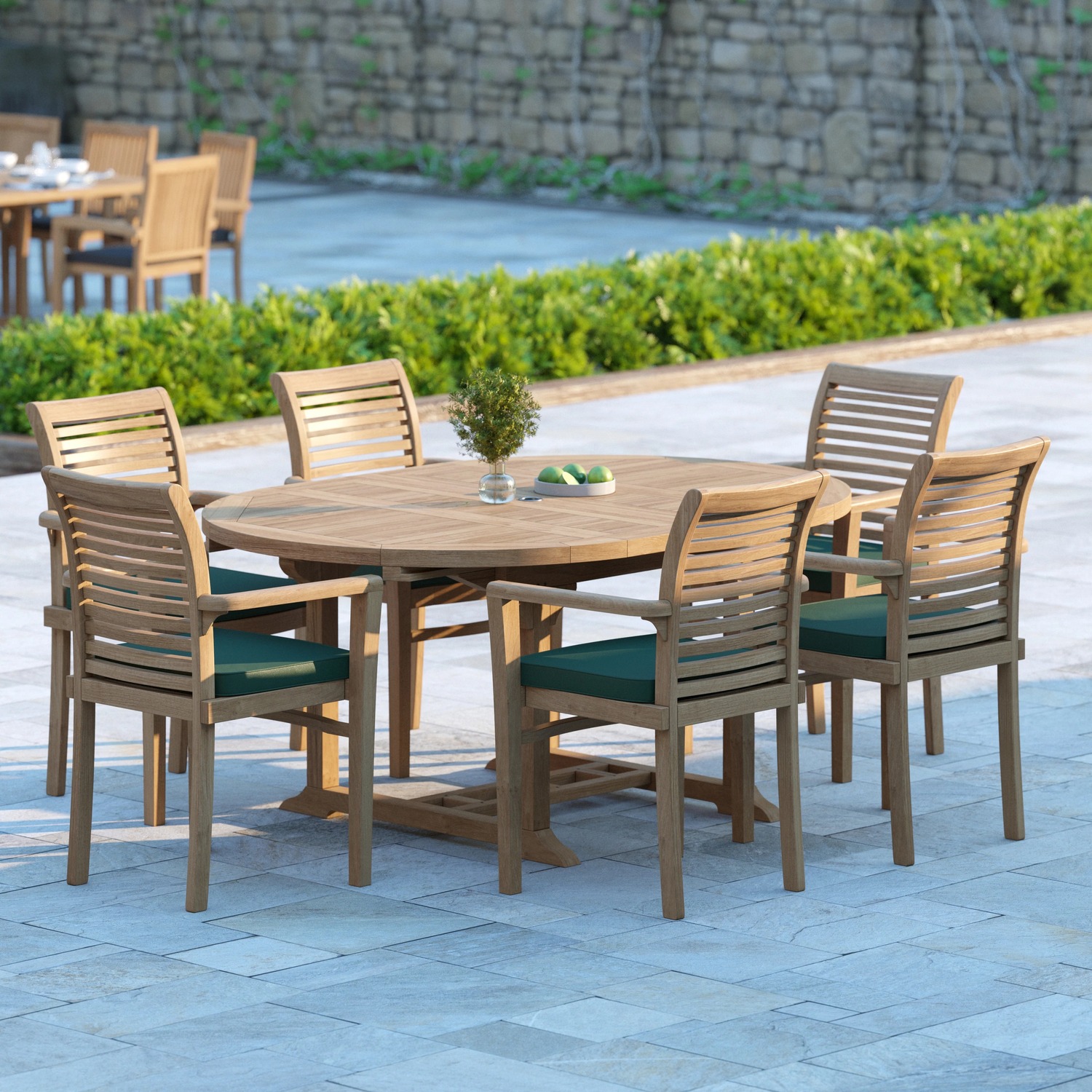 Seville Teak Garden Dining Table And 6 Seat Chair Set - Teak Table 6 Chairs Black Cushions