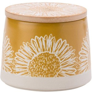 Artisan Flower Yellow Canister with Bamboo Lid