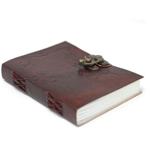 Leather World Map  Stitching Notebook Maroon