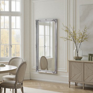 French Style Carved Full Length Mirror Silver