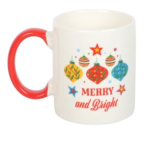 Merry and Bright Bauble Mug Festive 450ml Christmas Coffee Cup