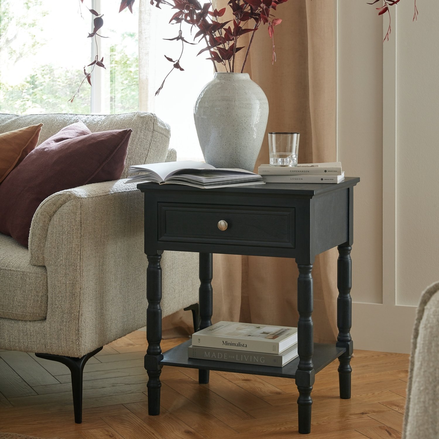 Contour Collection One Drawer Side Table Modern Versatile Elegant - Charcoal