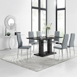 Imperia Black High Gloss Dining Table and 6 Milan Dining Chairs Set