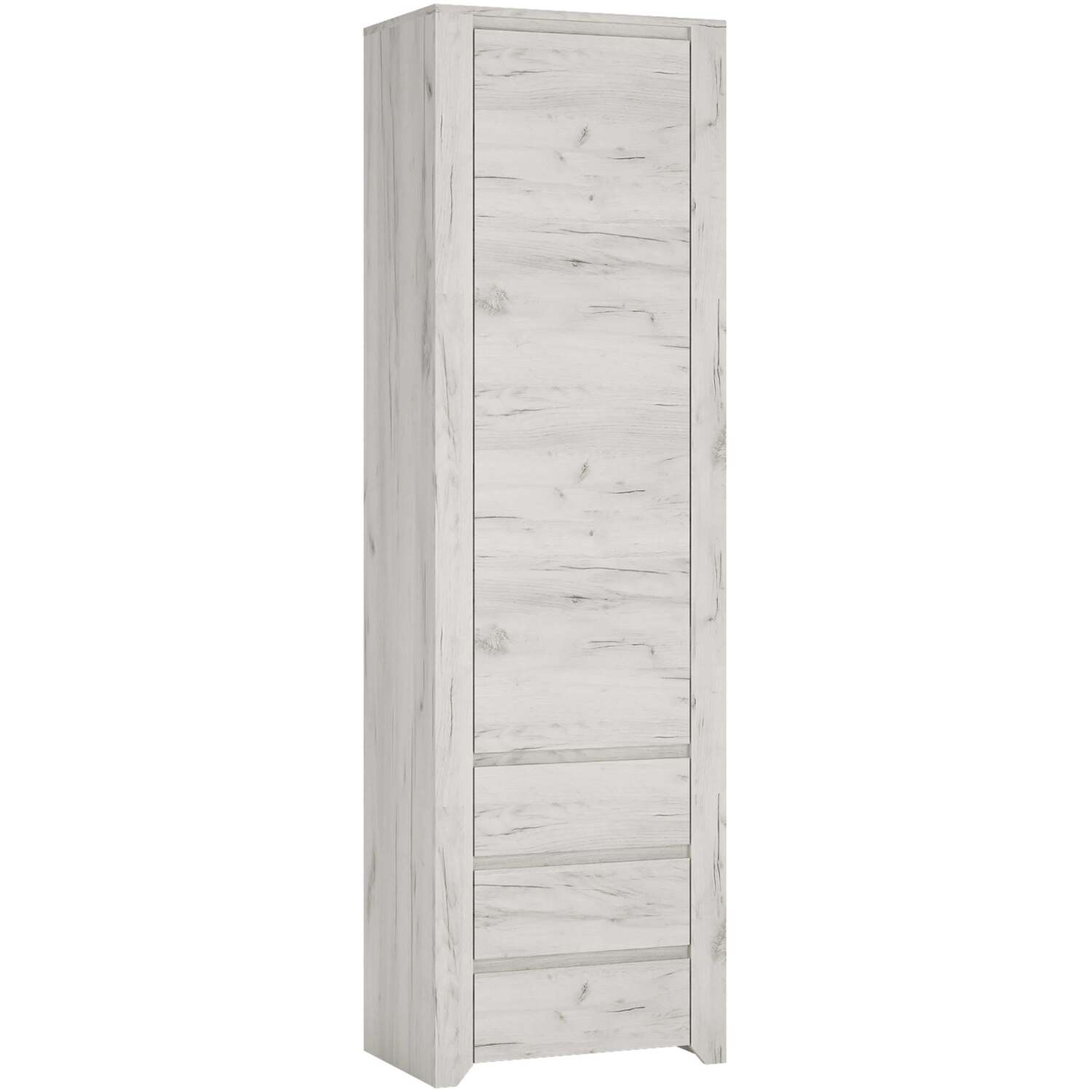 Norwich Tall Narrow Cupboard - Soft Grey Oak-Effect, 1 Door 3 Drawers - Grey