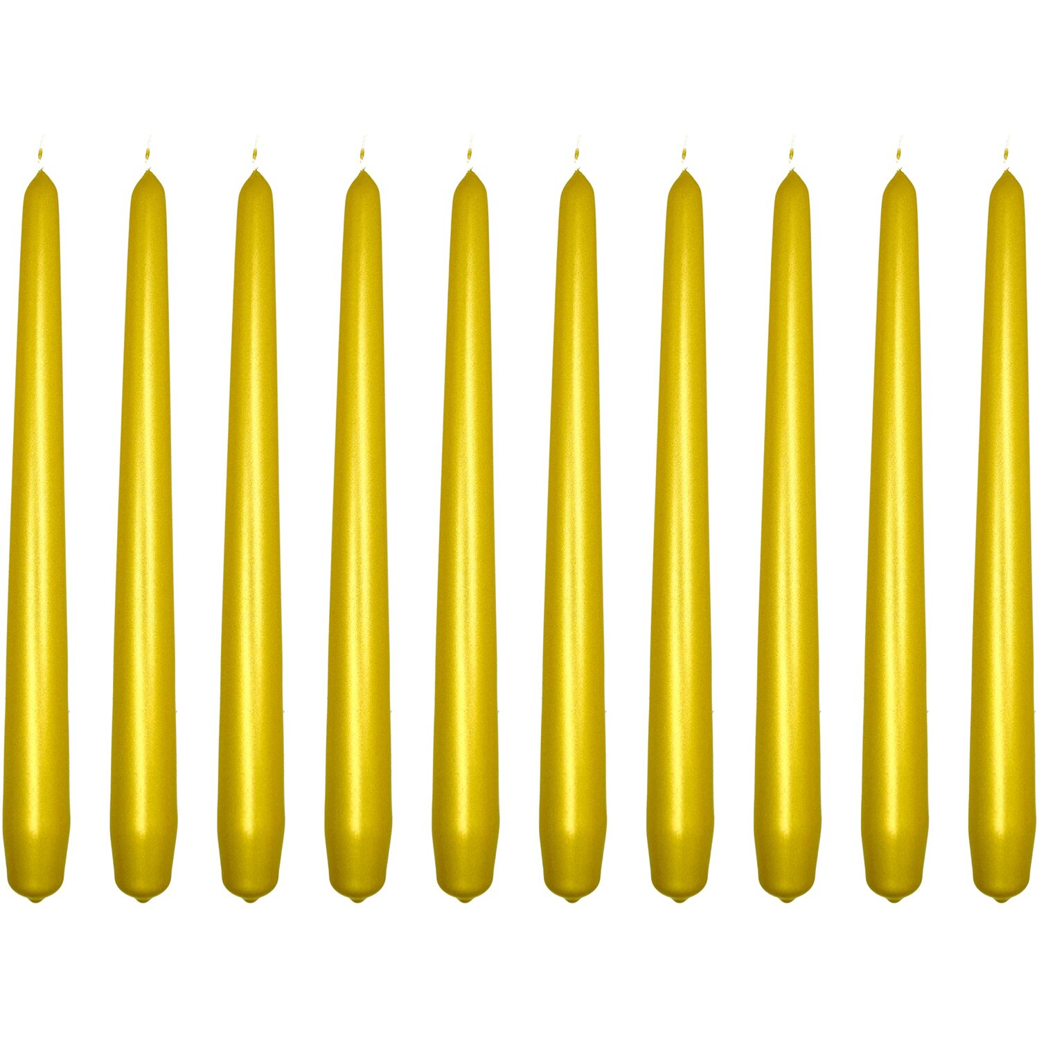 Tapered Dinner Candles, Pack of 10, Unscented, 24 cm - Ecru Matt Finish - Gold Metallic
