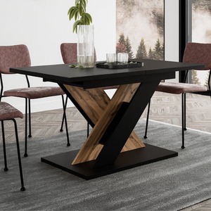 Black Dining Table 120-160 cm TOXX Black and Wotan Oak Effect shot 13117464