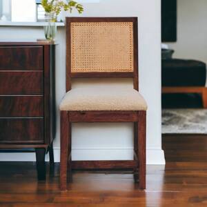Solid Wood Cream Boucle Rattan Chair