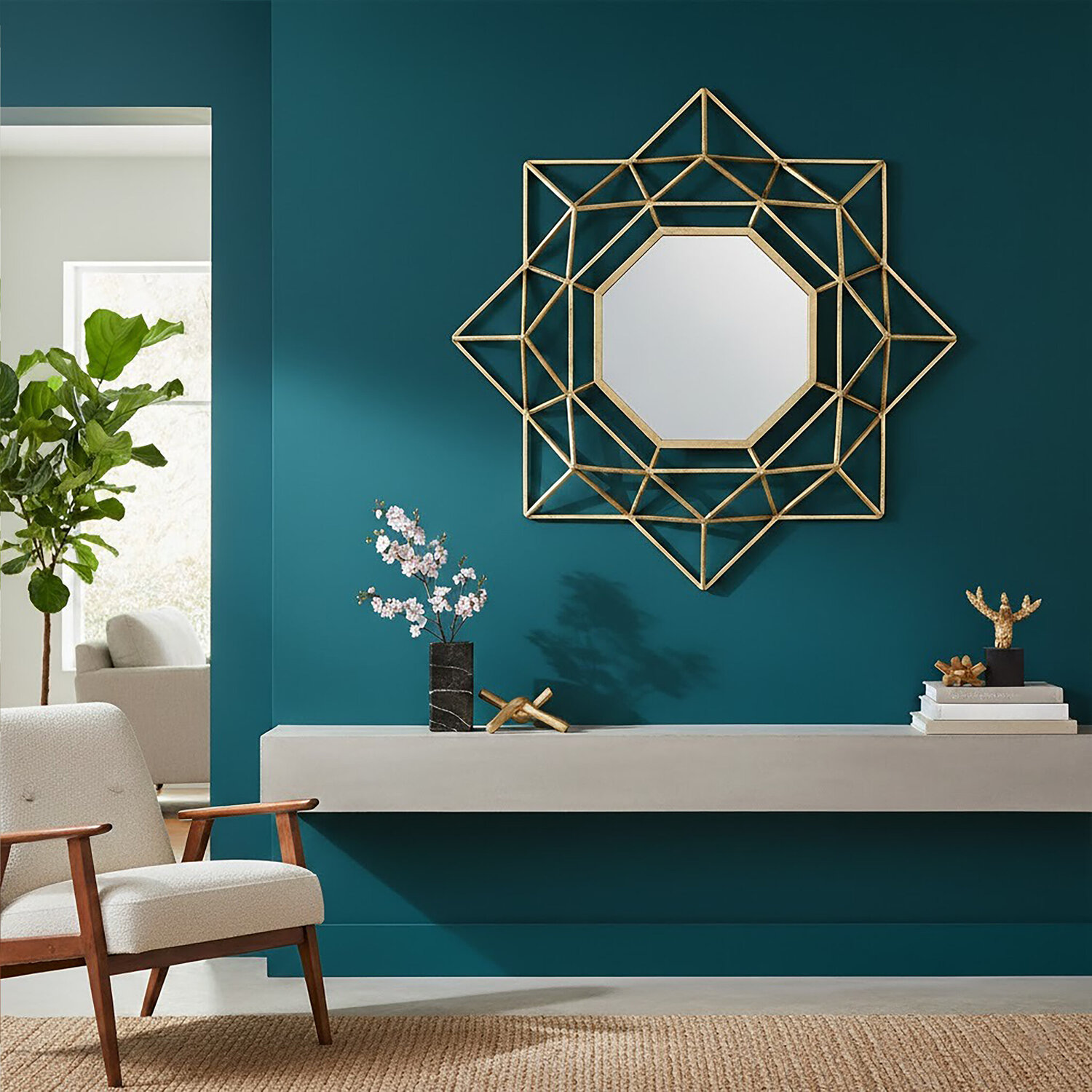 Avento Large Round Silver Wall Mirror - Gold
