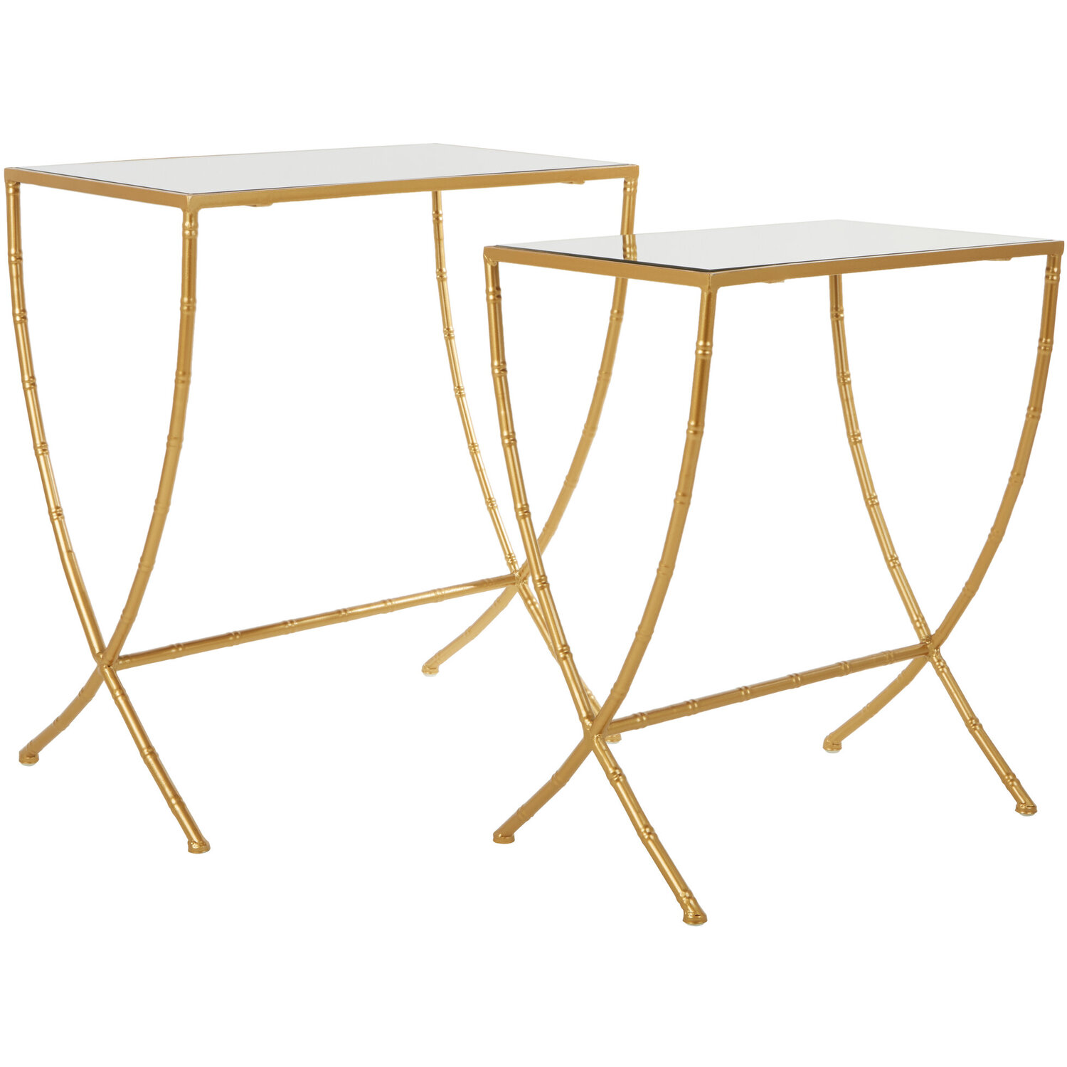 Avantis Set Of 2 Bamboo Design Side Tables - Gold