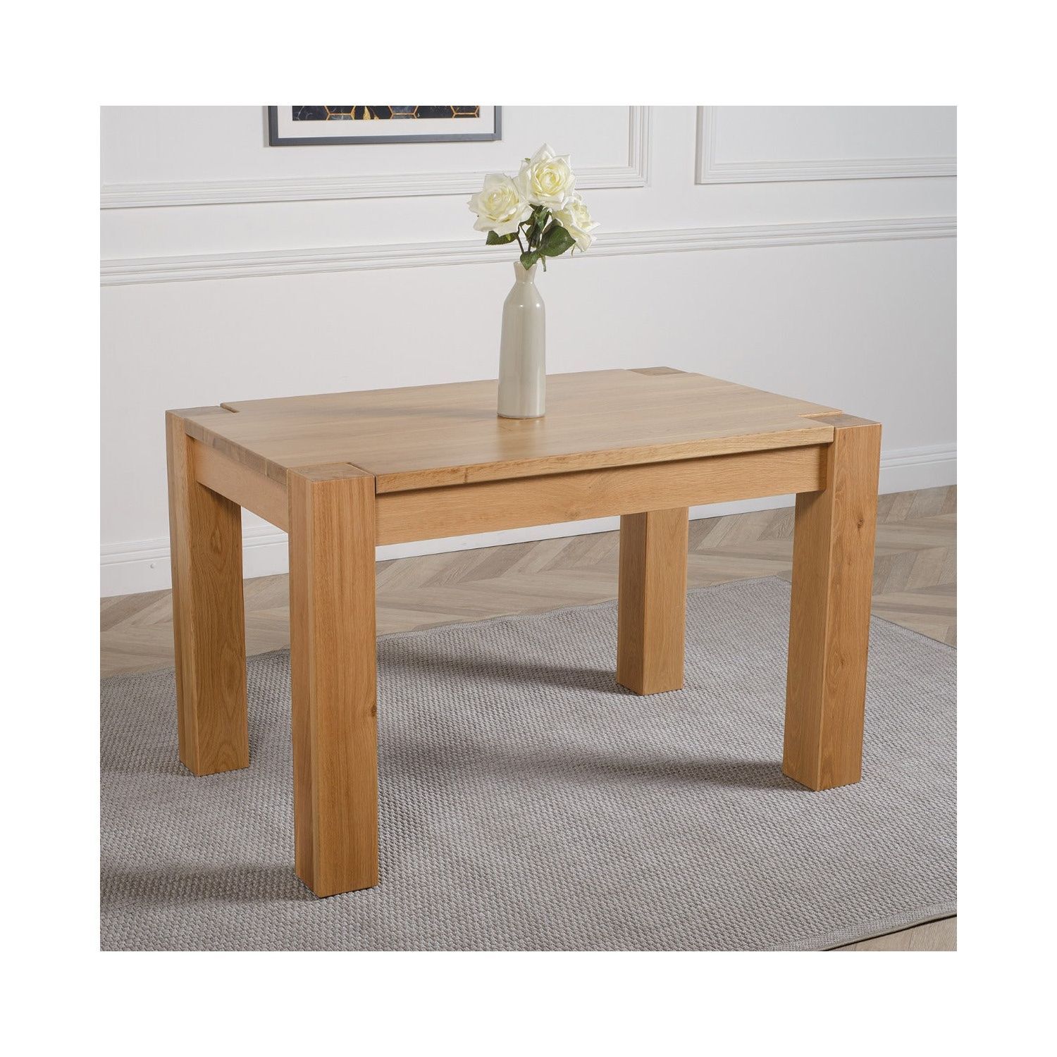 Thats Furniture Kuba 125 X 80 Cm Chunky Oak Small Dining Table And 4 Lola Leather Chairs - Cream
