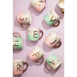 Frosted Deco Marble Effect and Pink Monogram Mug, N